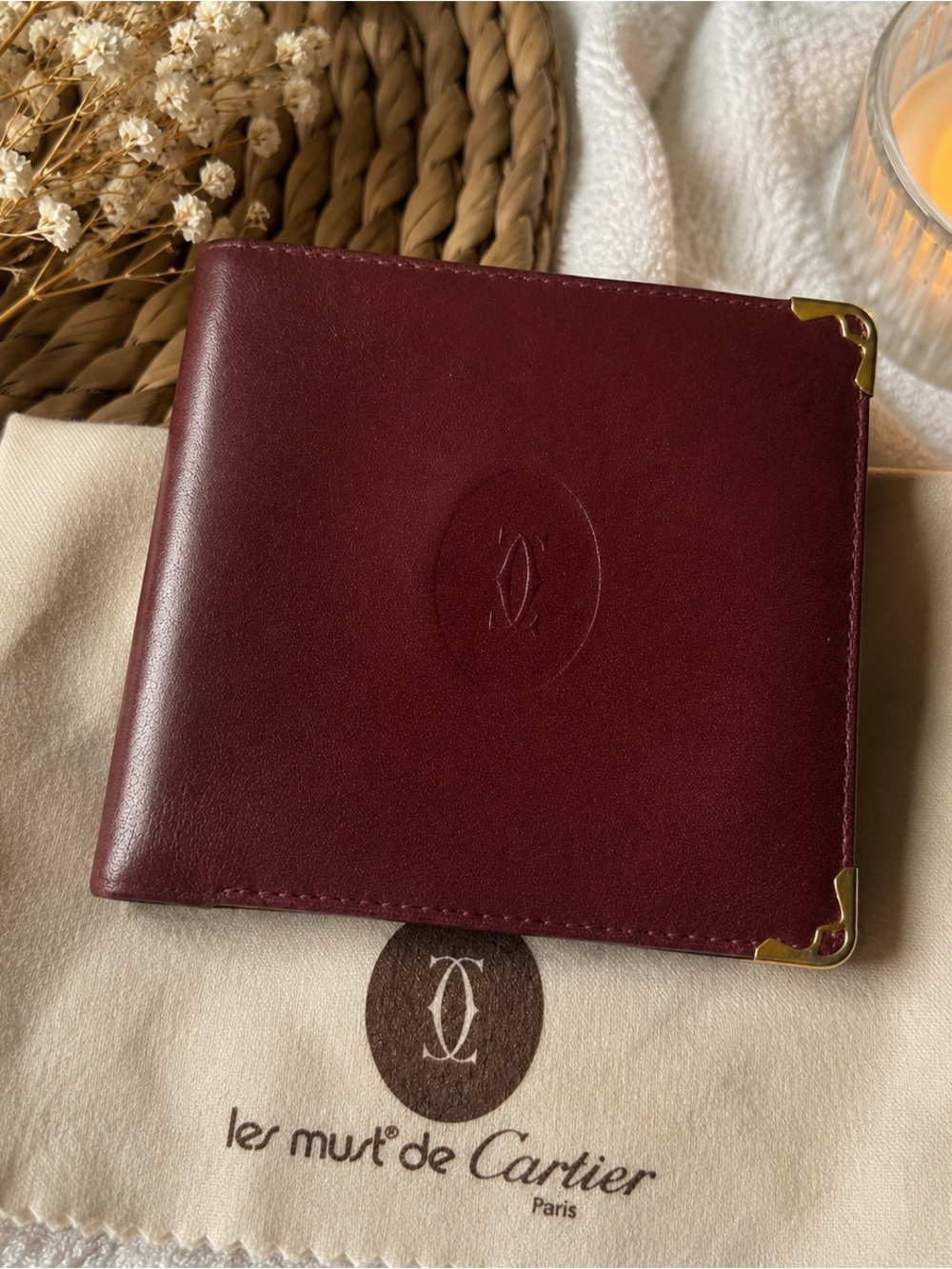 Vintage Cartier Must de Cartier Burgundy Leather Bi-fold Wallet Full Set